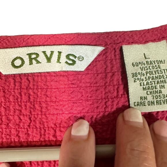 Orvis Dark Pink Button Down V-Neck Long Sleeve Textured Knit Blouse Women Sz L - Picture 6 of 6